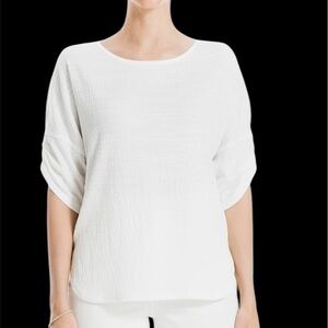 Max Studio White Crinkle Jersey Drop Shoulder Cinched Short Sleeve Blous…